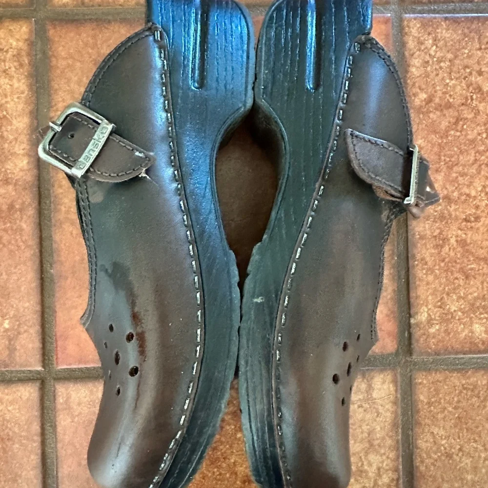 Dansko Merrie Leather Perforated Mary Jane Clog Shoes Euro 37 Dark Brown - Picture 3 of 5